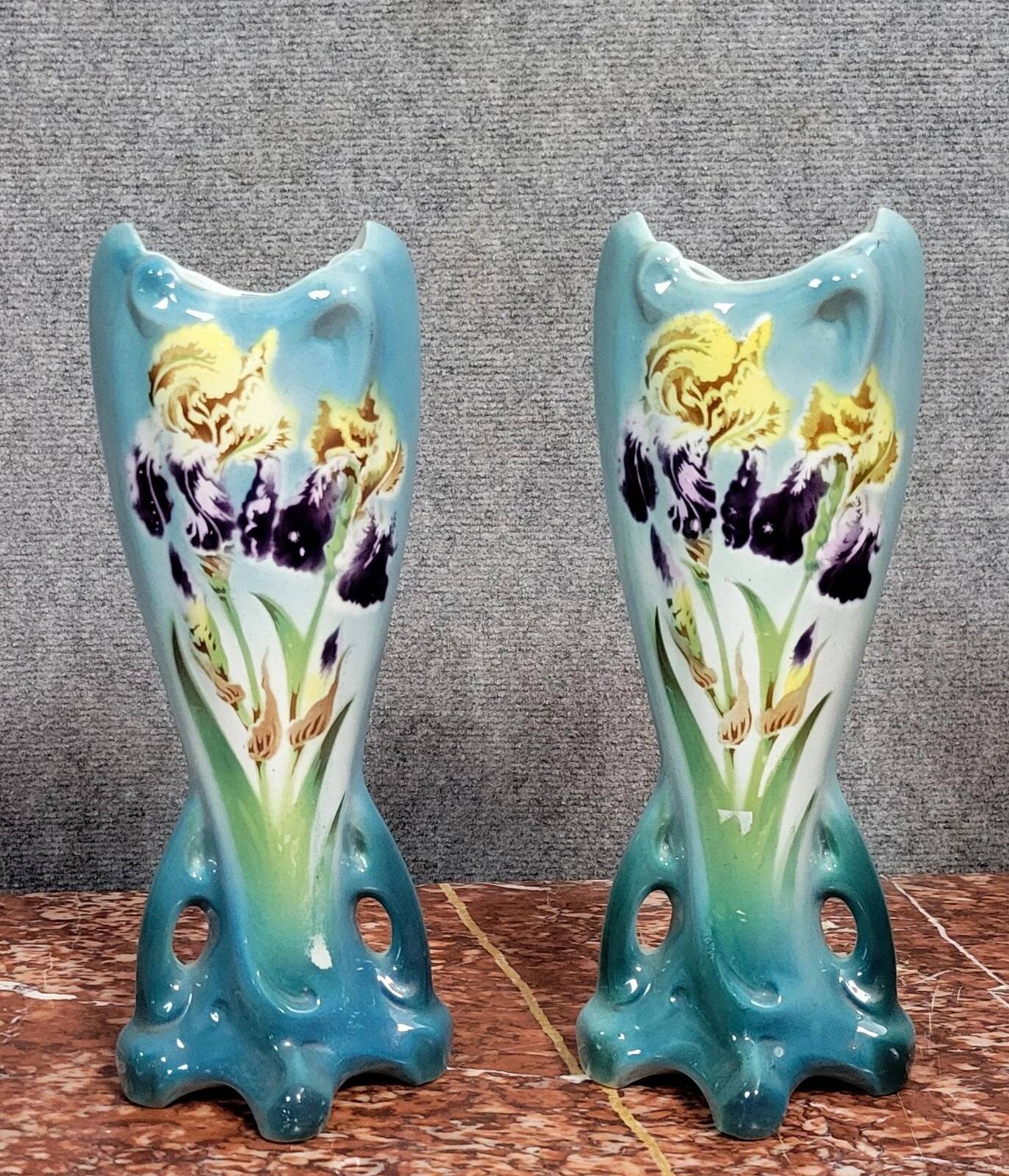Saint Amand : paire de vases en céramique époque Art Nouveau vers 1900