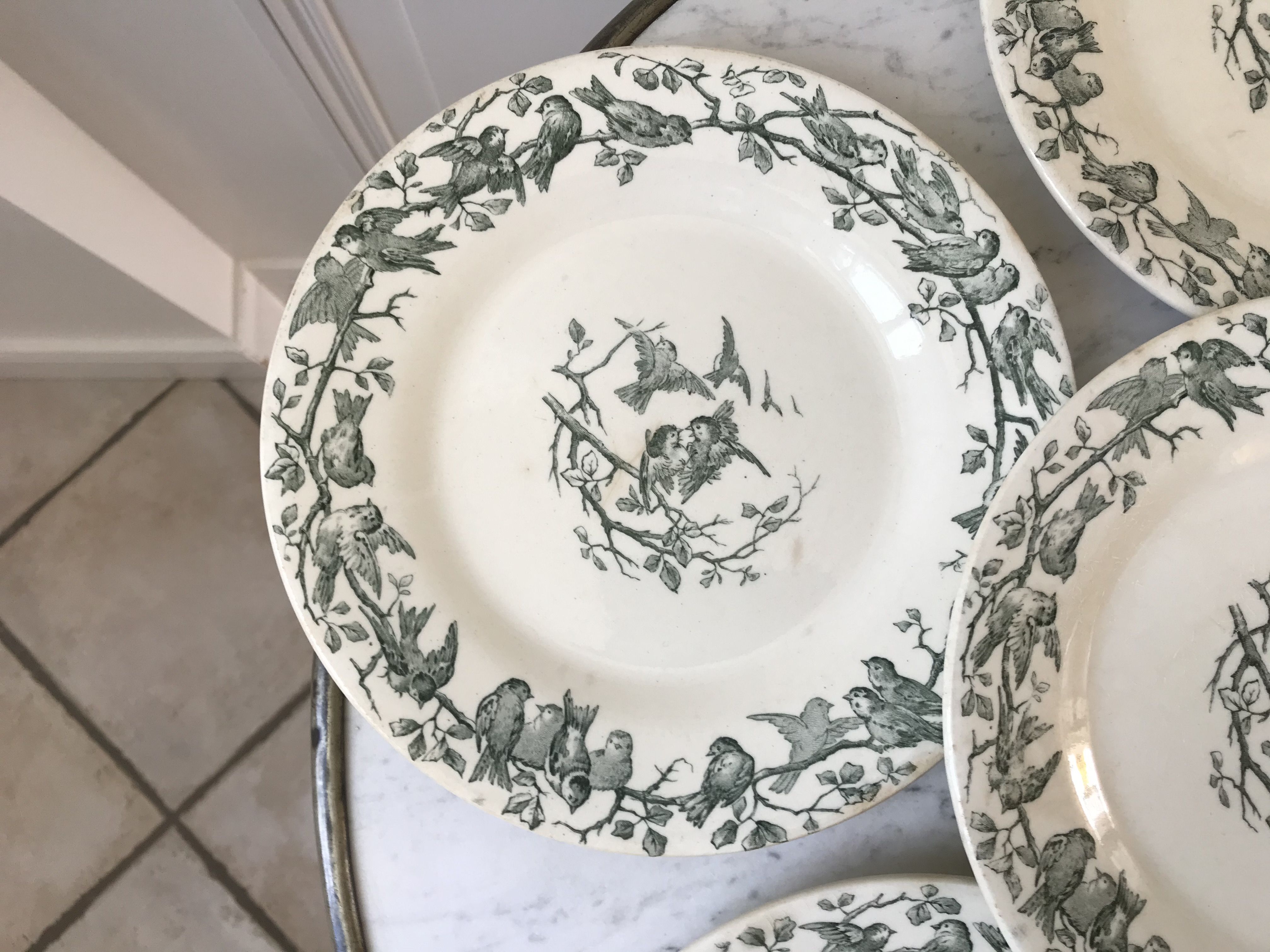 Set of 6 dessert plates Terre de Fer Gien model "Laviary" late nineteenth