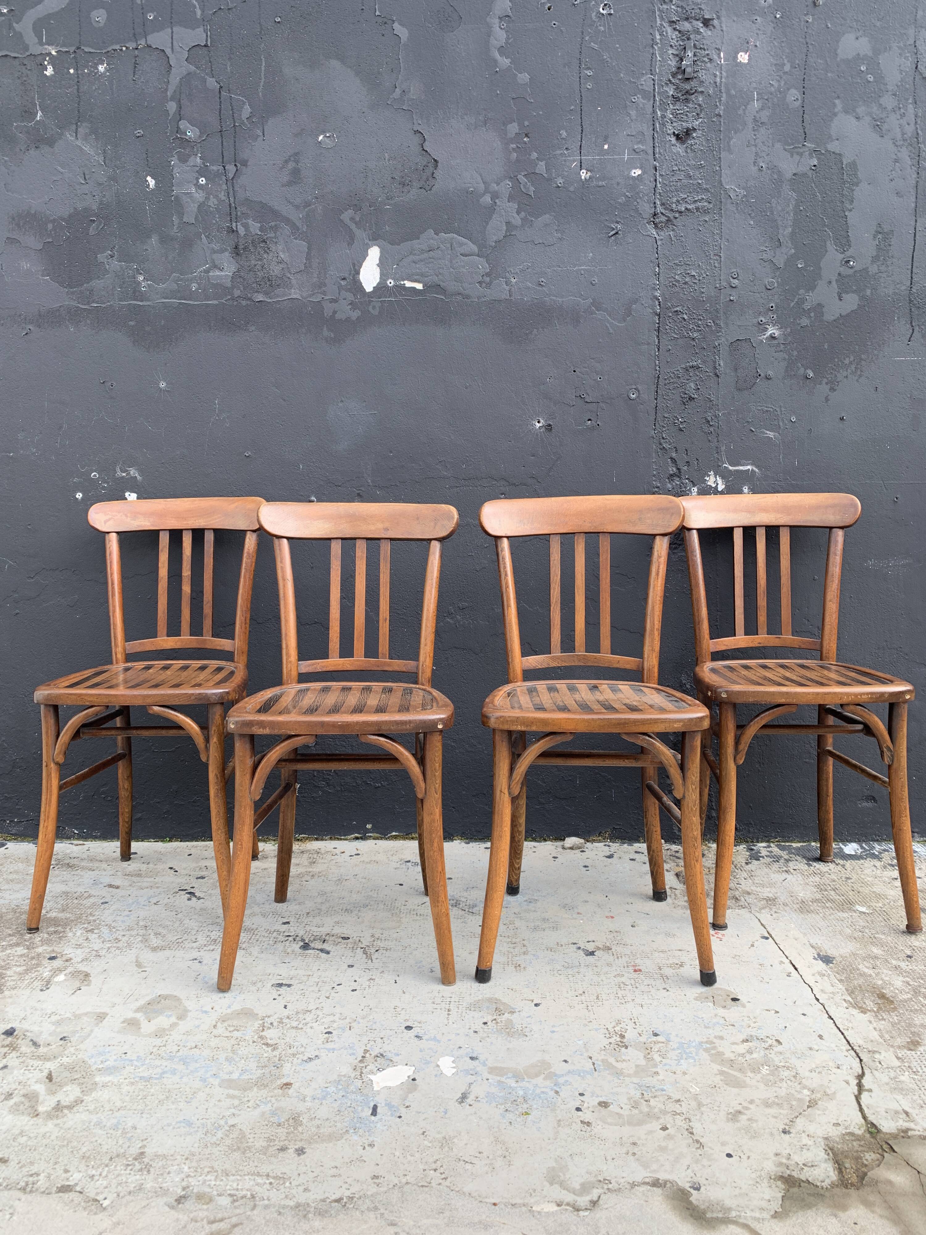 Set of 4 curved wooden bistro chairs