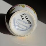 Mini vase with stylised flowers in green and yellow roses, H15.5.