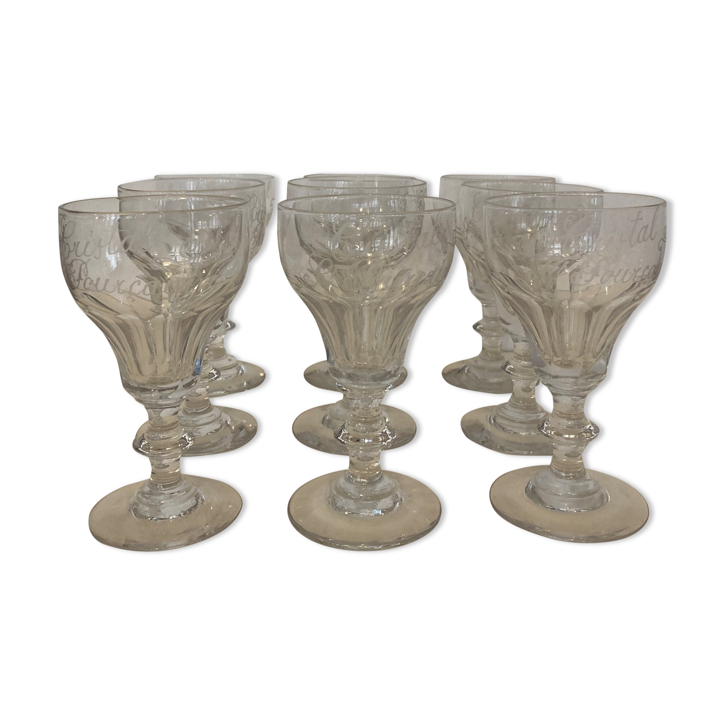 Set 9 crystal wine glasses engraved Saint Pourçain