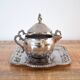 Antique Silver Plated Sugar Bowl & Creamer Set on Tray: Old Tableware
