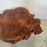 Brutalist table trunk old elm magnifying glass