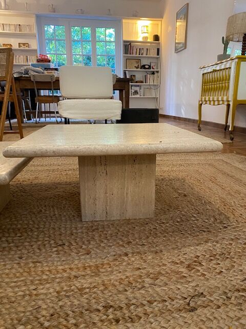 2 log-out travertine coffee tables