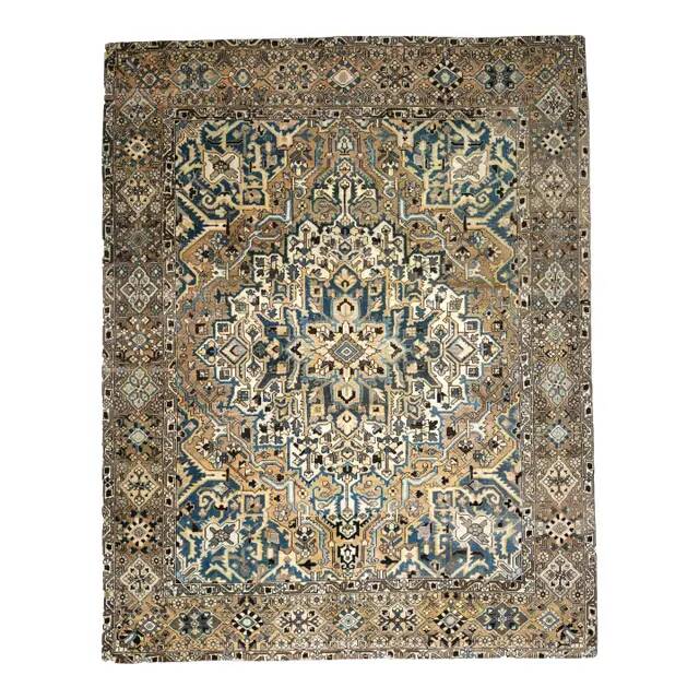 1970s Vintage Persian Handmade Wool Cotton Light Brown Area Rug 295x380