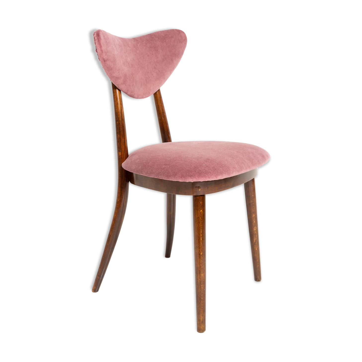Burgundy violet cotton velvet heart-shaped chair mid-century