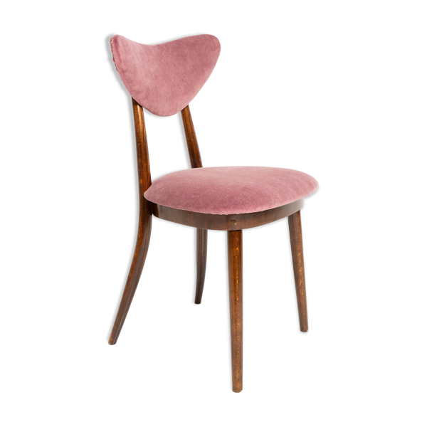 Chaise cœur en velours coton bordeaux violet milieu du siècle