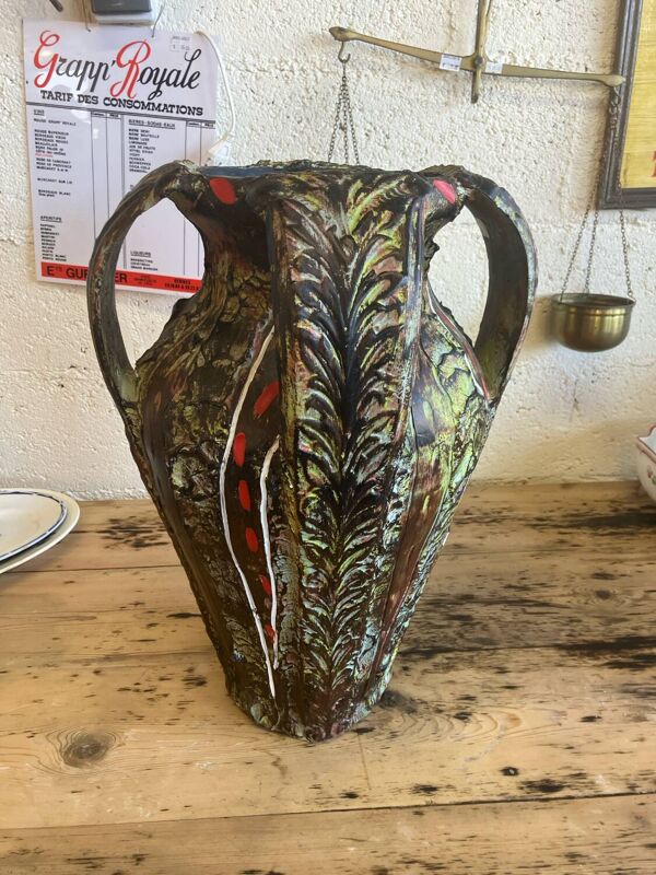 52cm Grand vase avec hanse Signé Santi