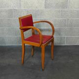 Small red bridge chair with armrests