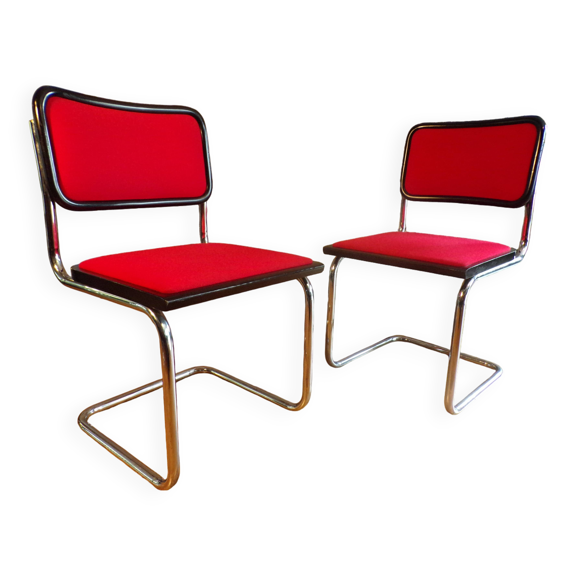 Pair of Cesca B32 Marcel Breuer chairs in red fabric