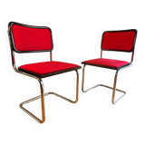 Pair of Cesca B32 Marcel Breuer chairs in red fabric