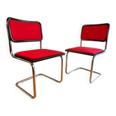 Paire de chaises cesca b32 Marcel Breuer tissu rouge