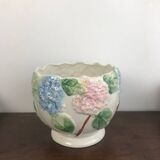 Vintage slip pot with hydrangea pattern