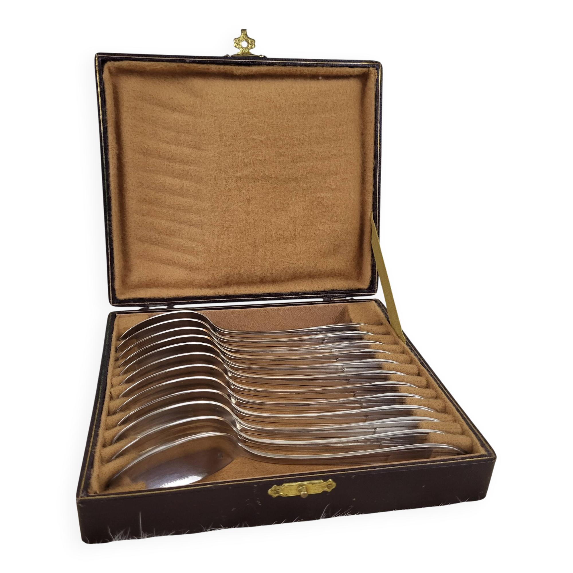 12 silver-plated metal teaspoons, Art Deco style