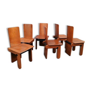 Wooden Chairs attributed to Carlo Scarpa for Gavina, Italy, 1970s, Set of 6