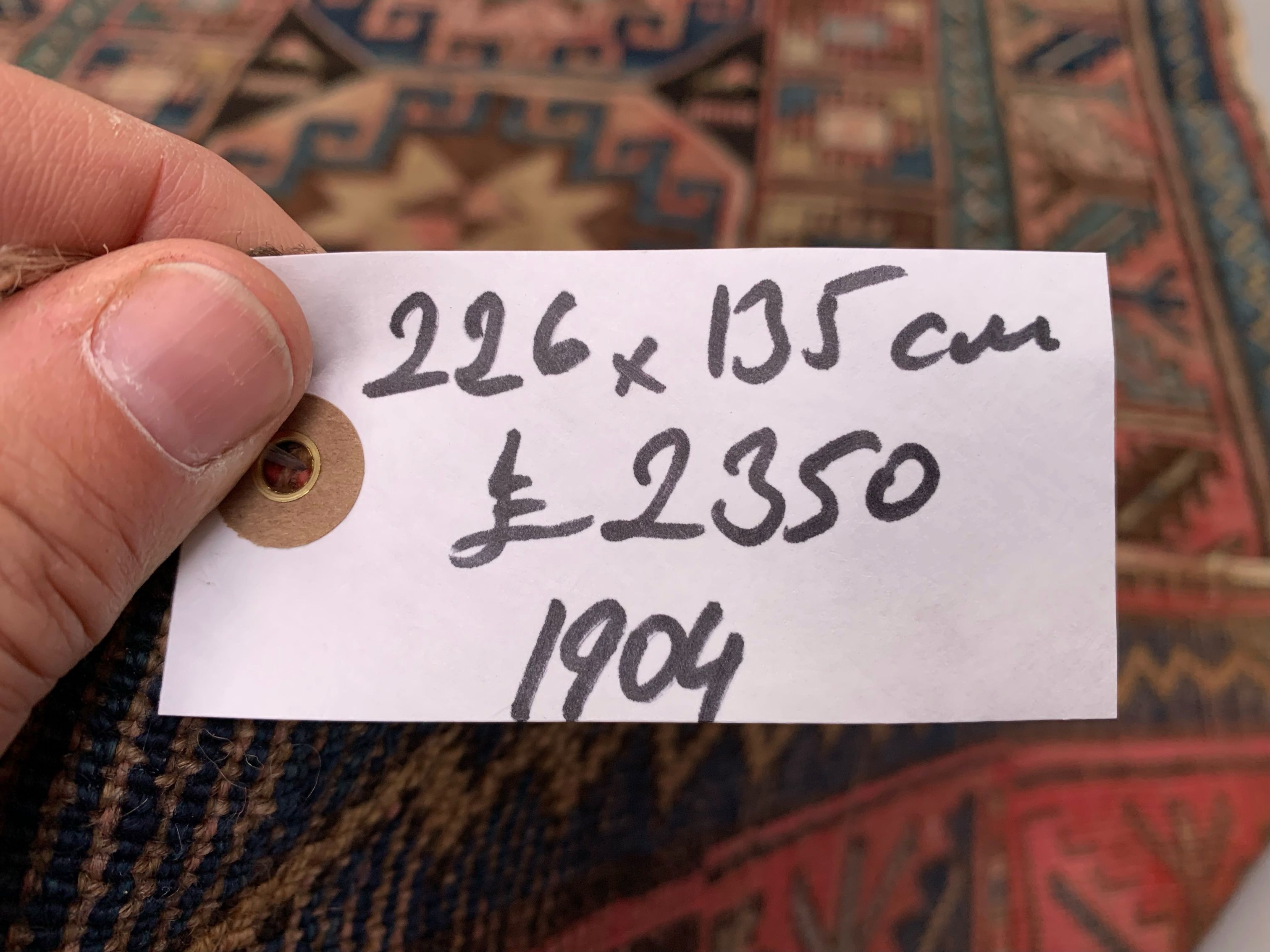 Old Turkish Kazak Rug 226x135 cm vintage tribal carpet, Red and Blue Large