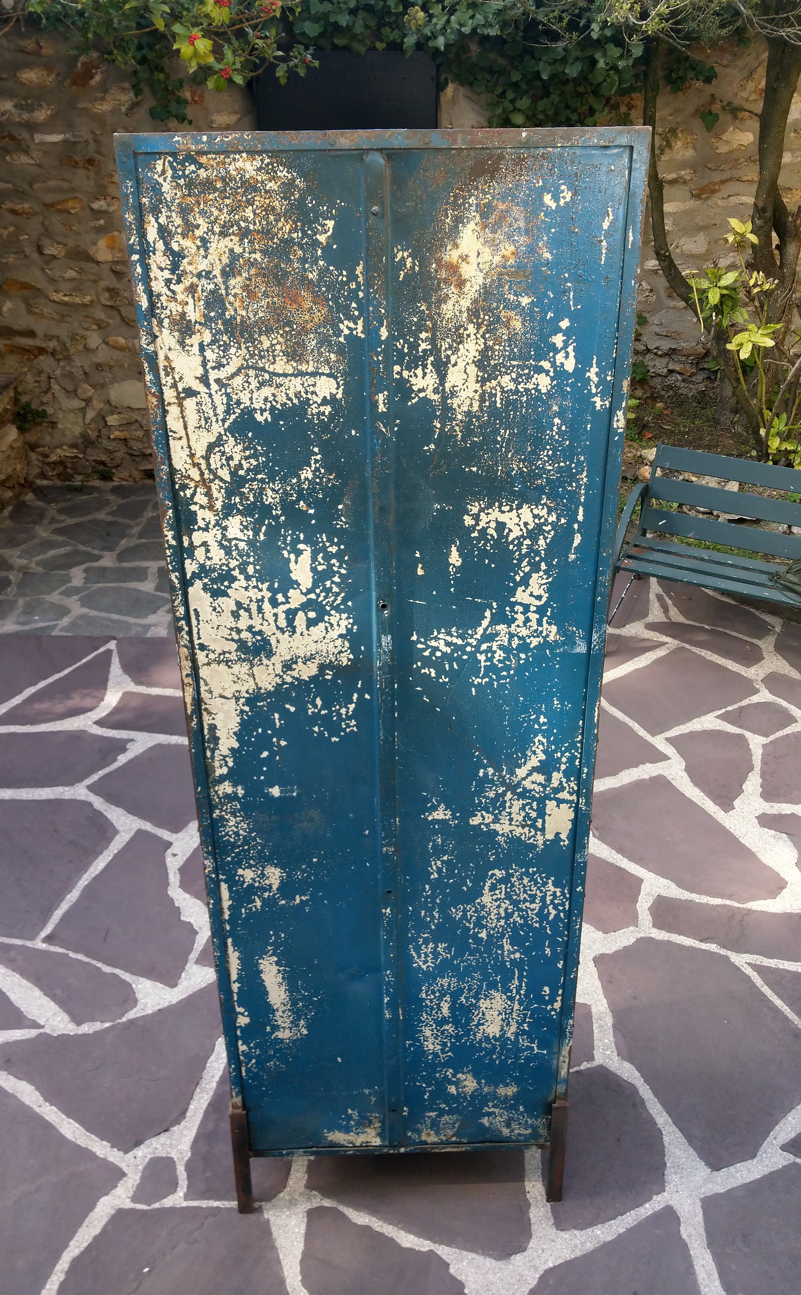 Vintage blue industrial cabinet, original condition, 1930s