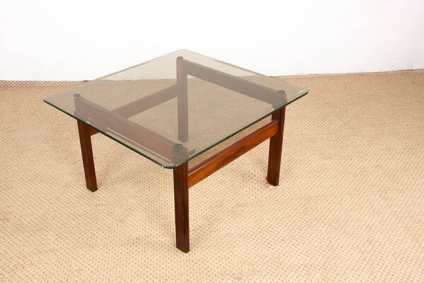 Table basse danoise en Palissandre et Verre par Arne Wahl Iversen 1960.