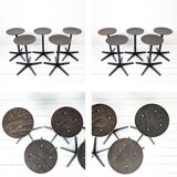 5 pièces disponibles - Mid Century Tabouret Industriel Métal Pied Compas Bois Industrie Vintage Rétr