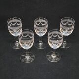 5 Anciens Verres A Vin / Porto En Cristal Gravé Baccarat ? 1900