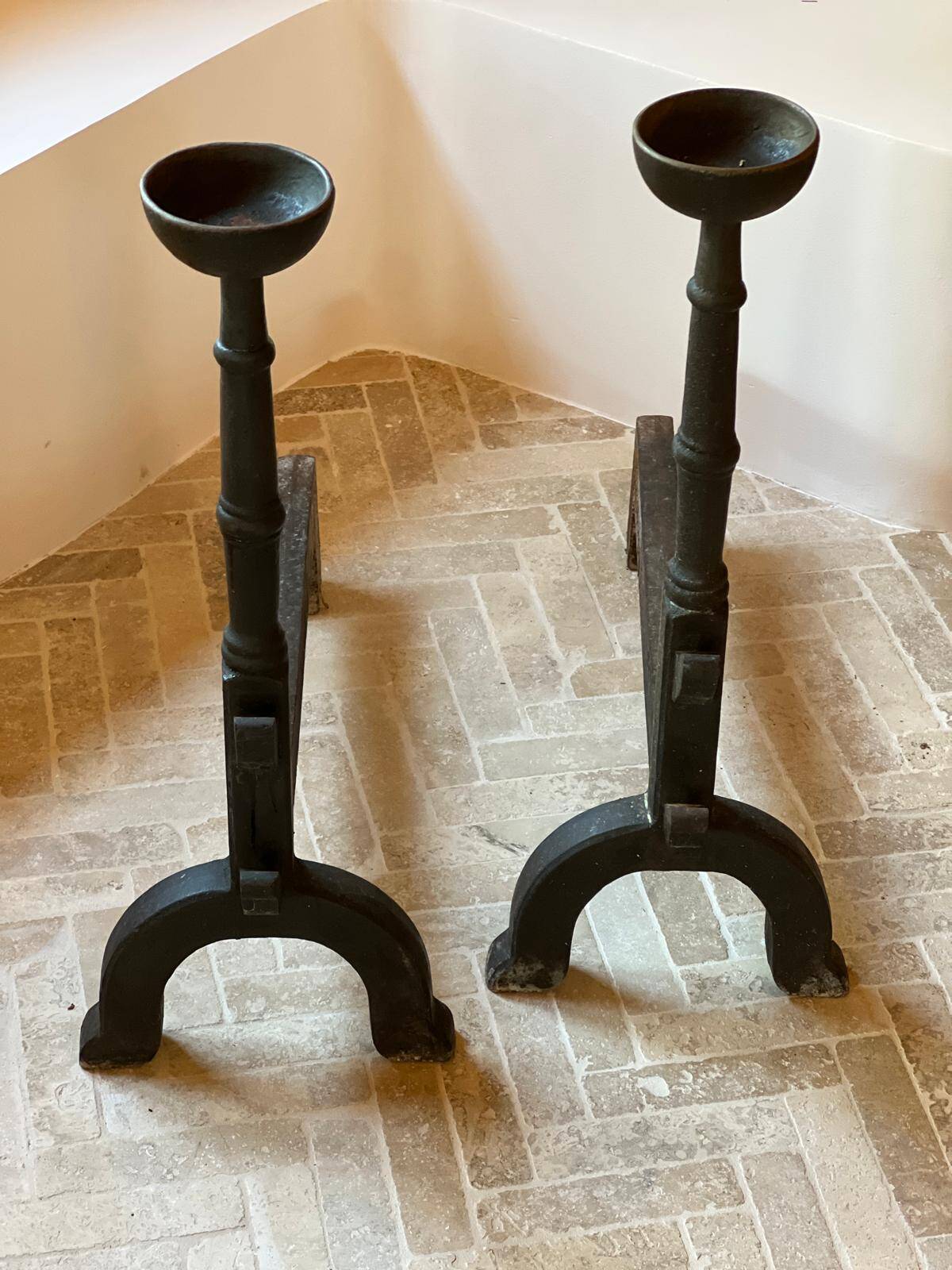 Pair of andirons called Landiers in cast iron 19th century.