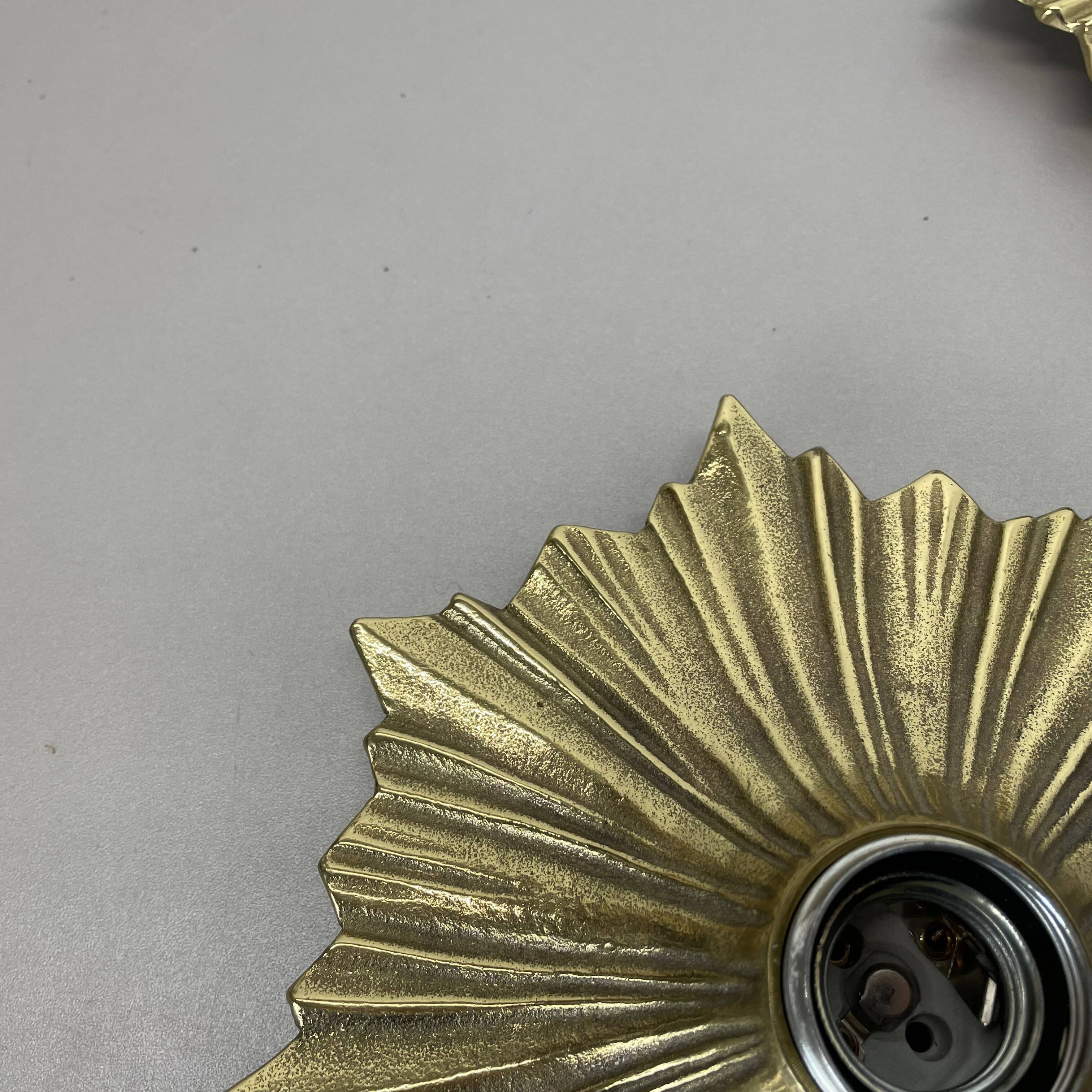 Set of Three Brutalist Bronze Sunburst Wall Lights, Italy 1950s