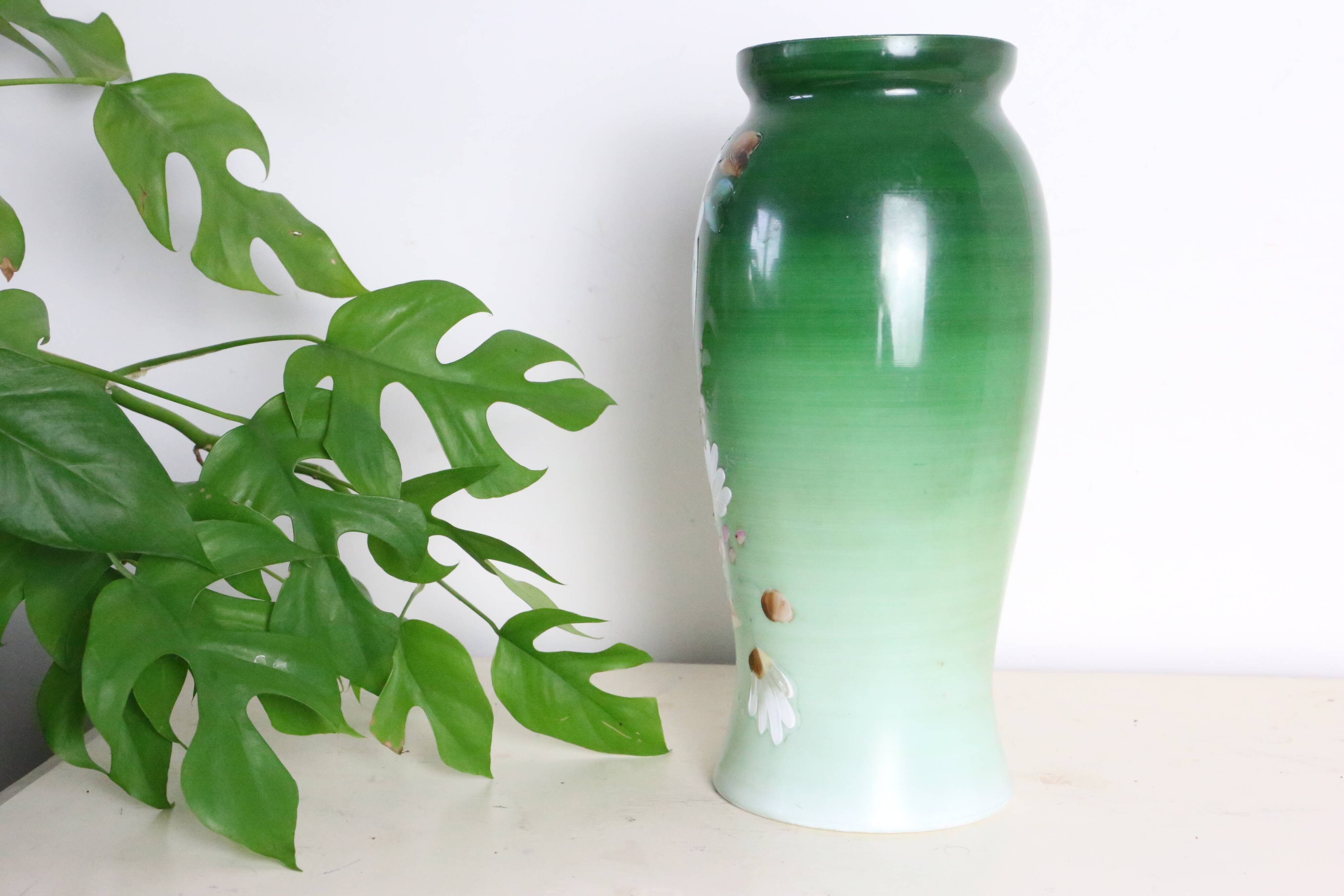 Opaline glass vase, hand painted, 1960