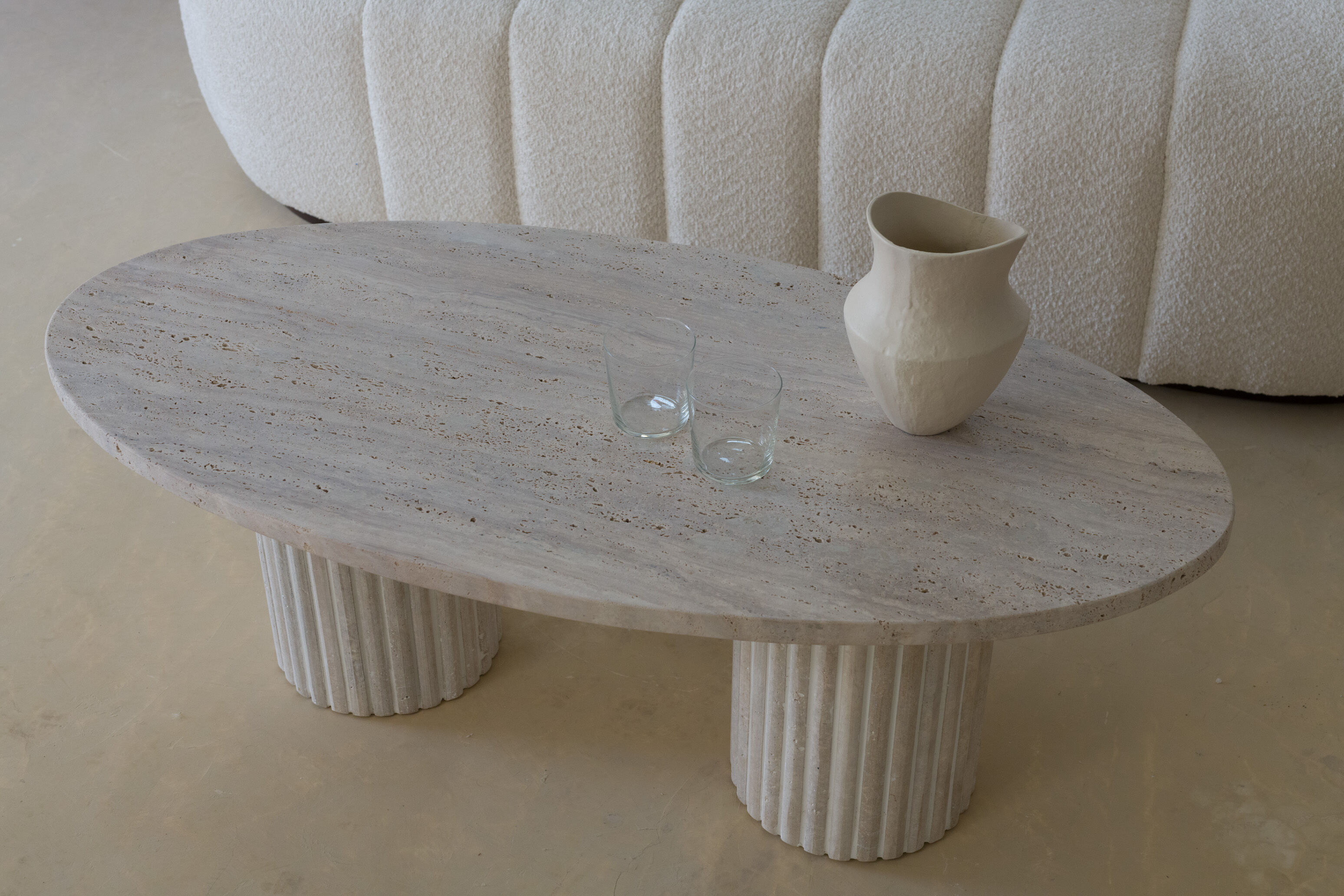 Calypso oval coffee table - natural travertine
