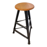 Tabouret de bar industriel vintage en bois et métal