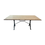 Table travertin bords arrondis 180x100, pied fer forgé 70cm