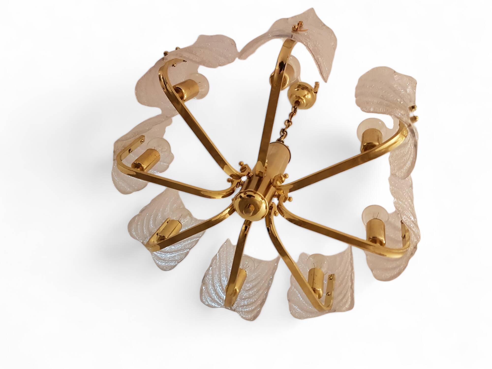 Large Mid-Century Eight-Arm Brass and Ice Glass Chandelier by Carl Fagerlund, 1960s