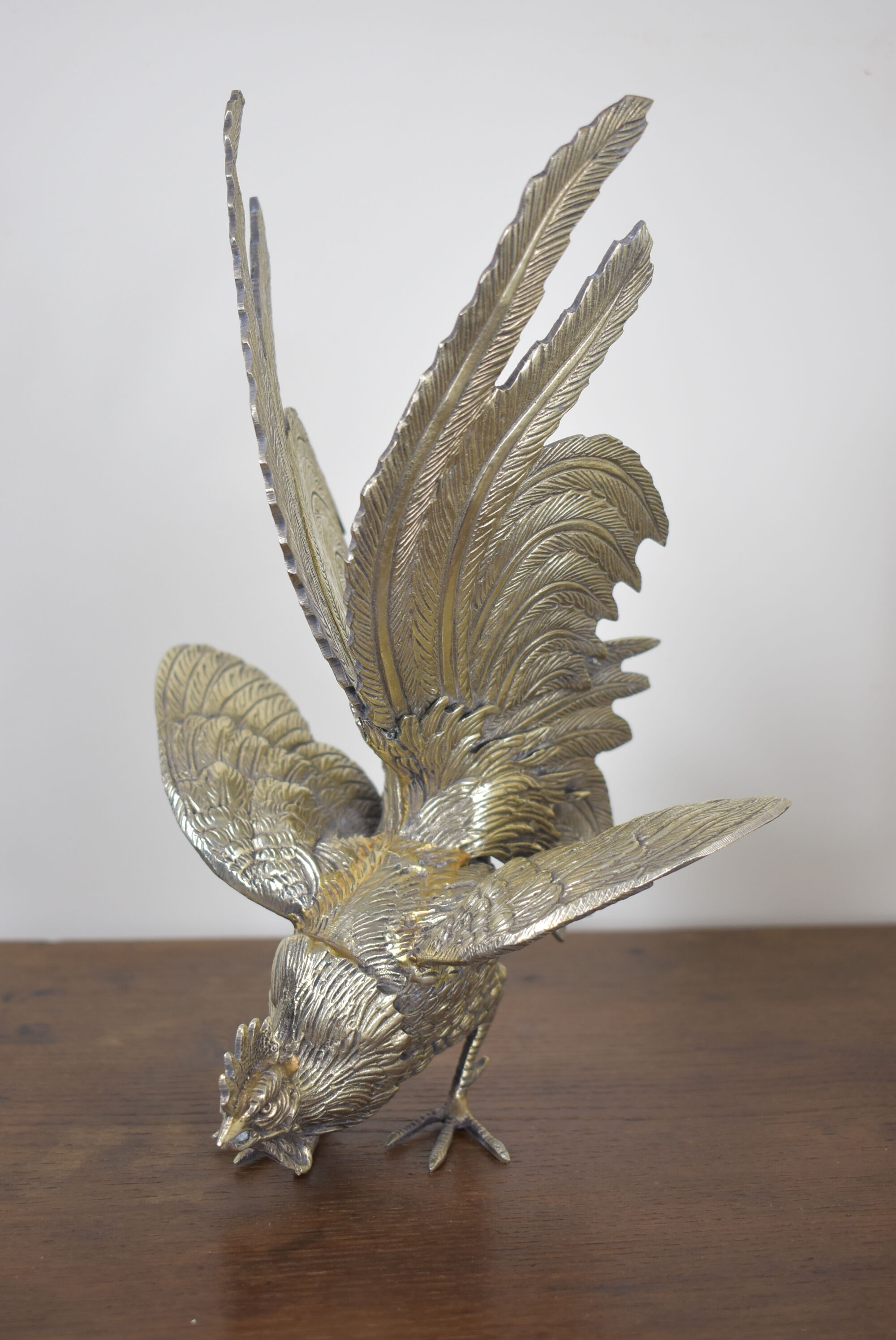 Pair of silver brass roosters