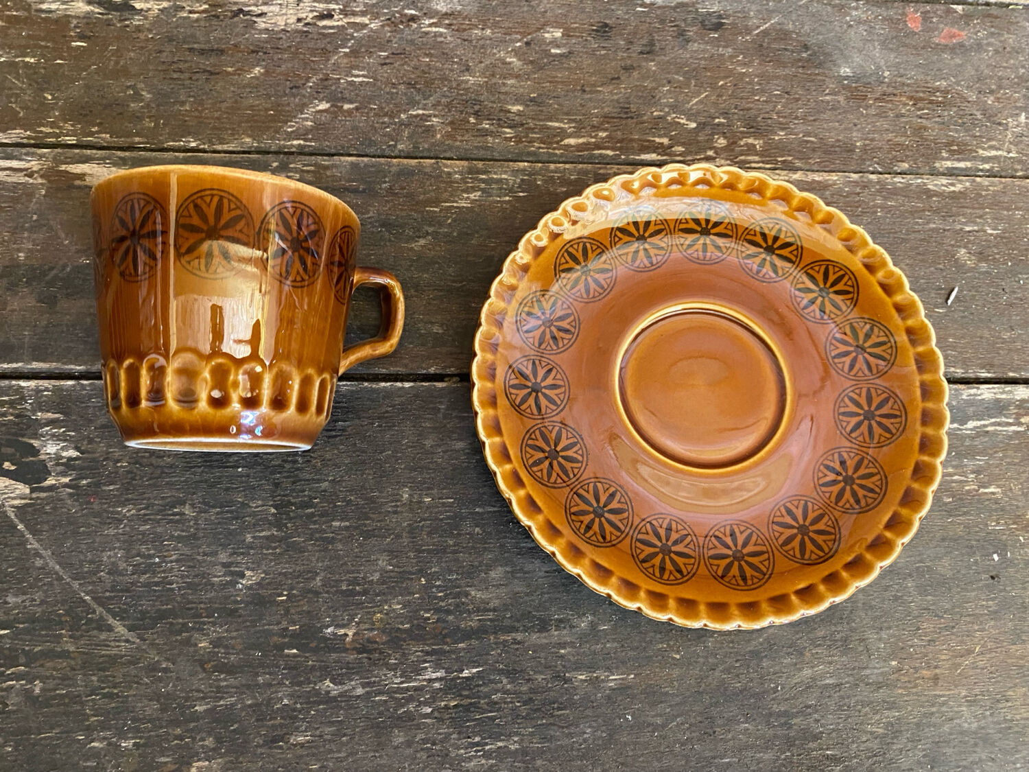 Set of 6 cups and saucers digoin colorado model vintage beige ceramic