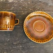 Set of 6 cups and saucers digoin colorado model vintage beige ceramic