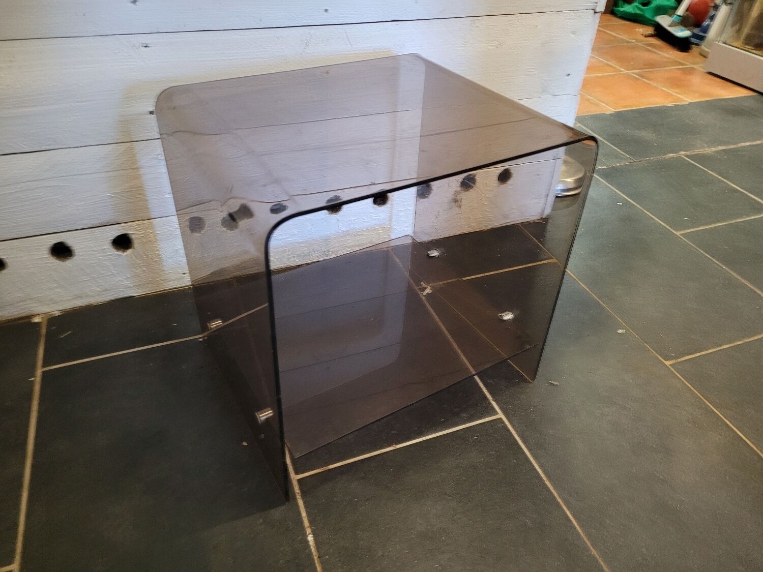 Smoked plexiglass side table from the 70s