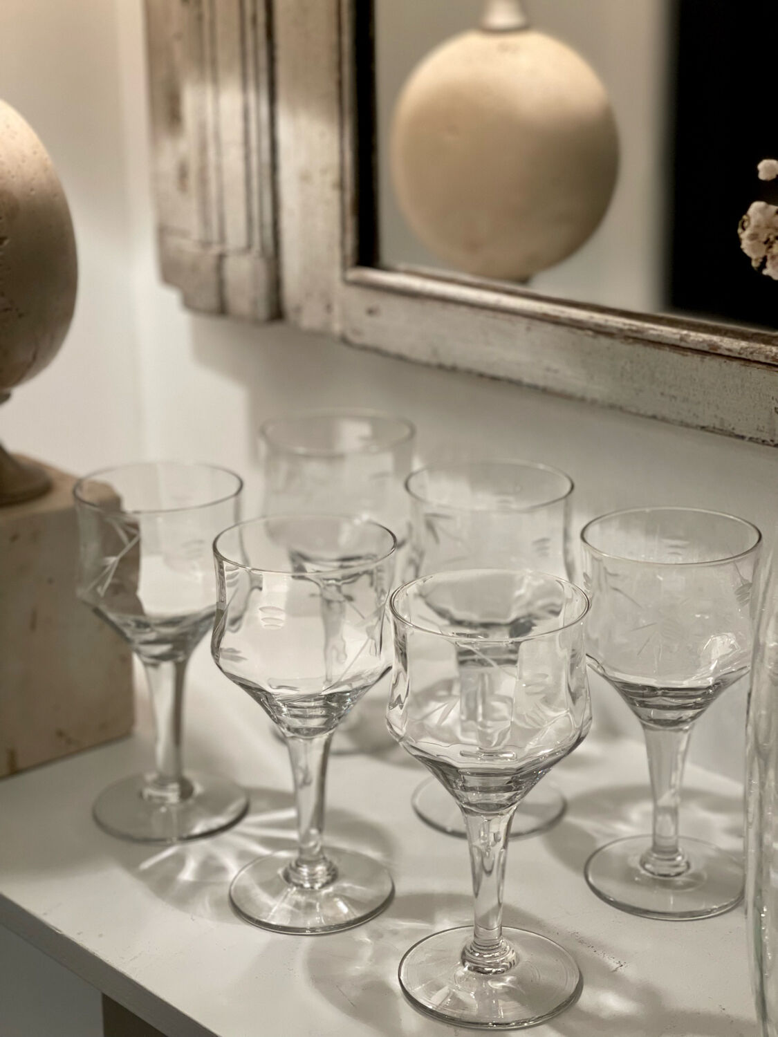 6 antique crystal glasses
