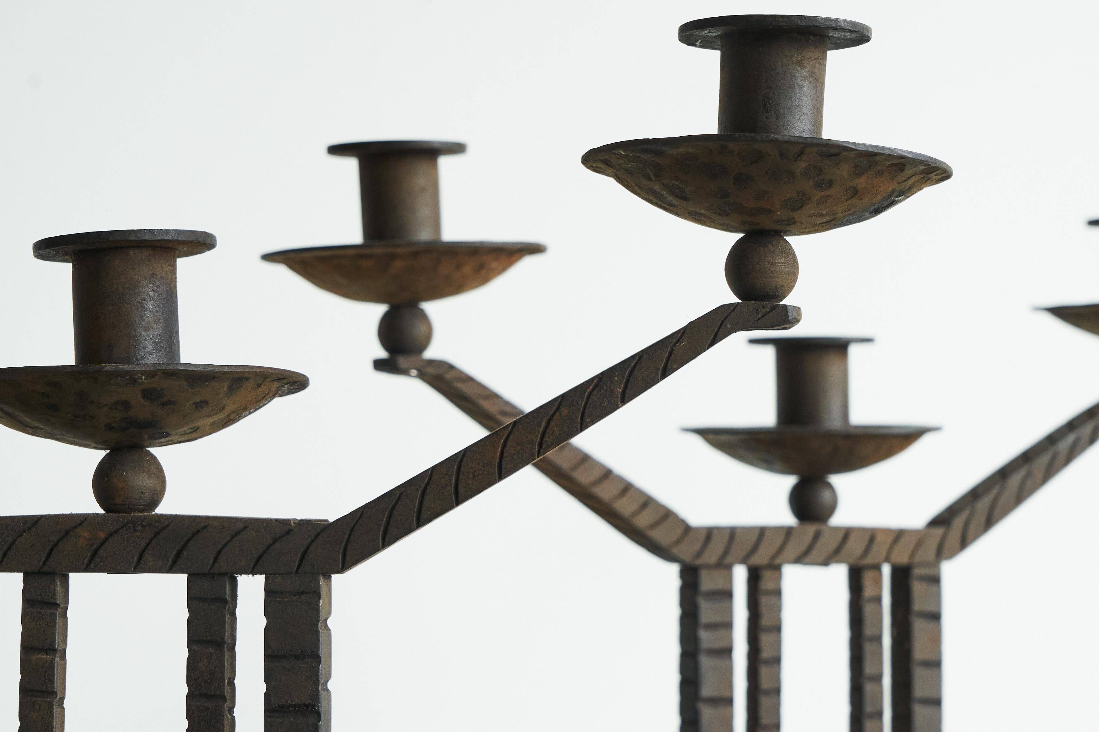 Art Deco pair of candle holders in wrought iron and stone