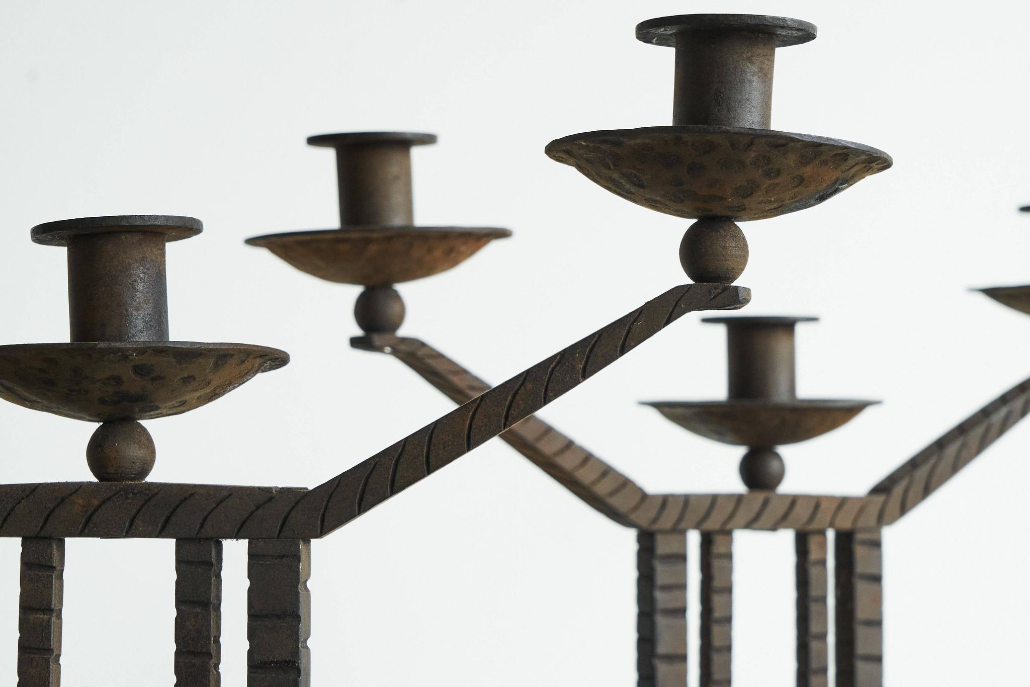 Art Deco pair of candle holders in wrought iron and stone