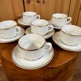 Set of 2 Apilco Flat French Porcelain Coffee Cups with Saucers, Model Flora