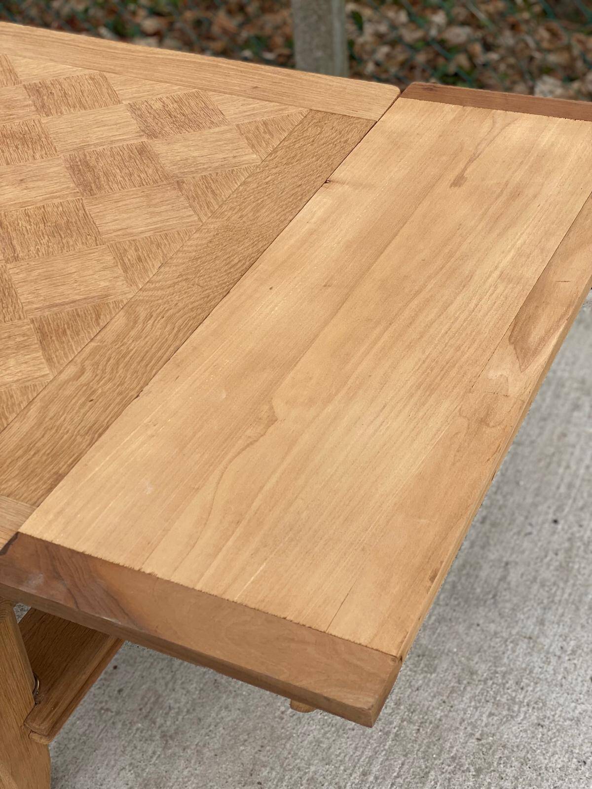 Art Deco extendable dining table renovated in raw oak and marquetry 220