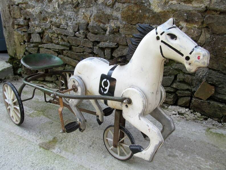 Soviet USSR childs pedal horse car antique vintage childs toy treasure 1950