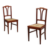 Paire de chaises anciennes Art nouveau en acajou avec assise rembourrée en tissu, XXe siècle