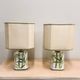 Pair of vintage bamboo ceramic table lamps with shades | Hand painted oriental style