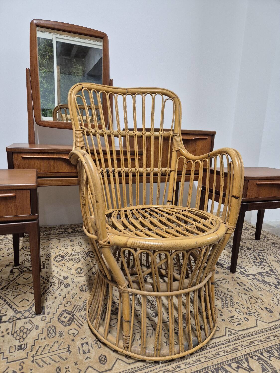Fauteuil en Rotin Bambou vintage 1950s design -H85cm