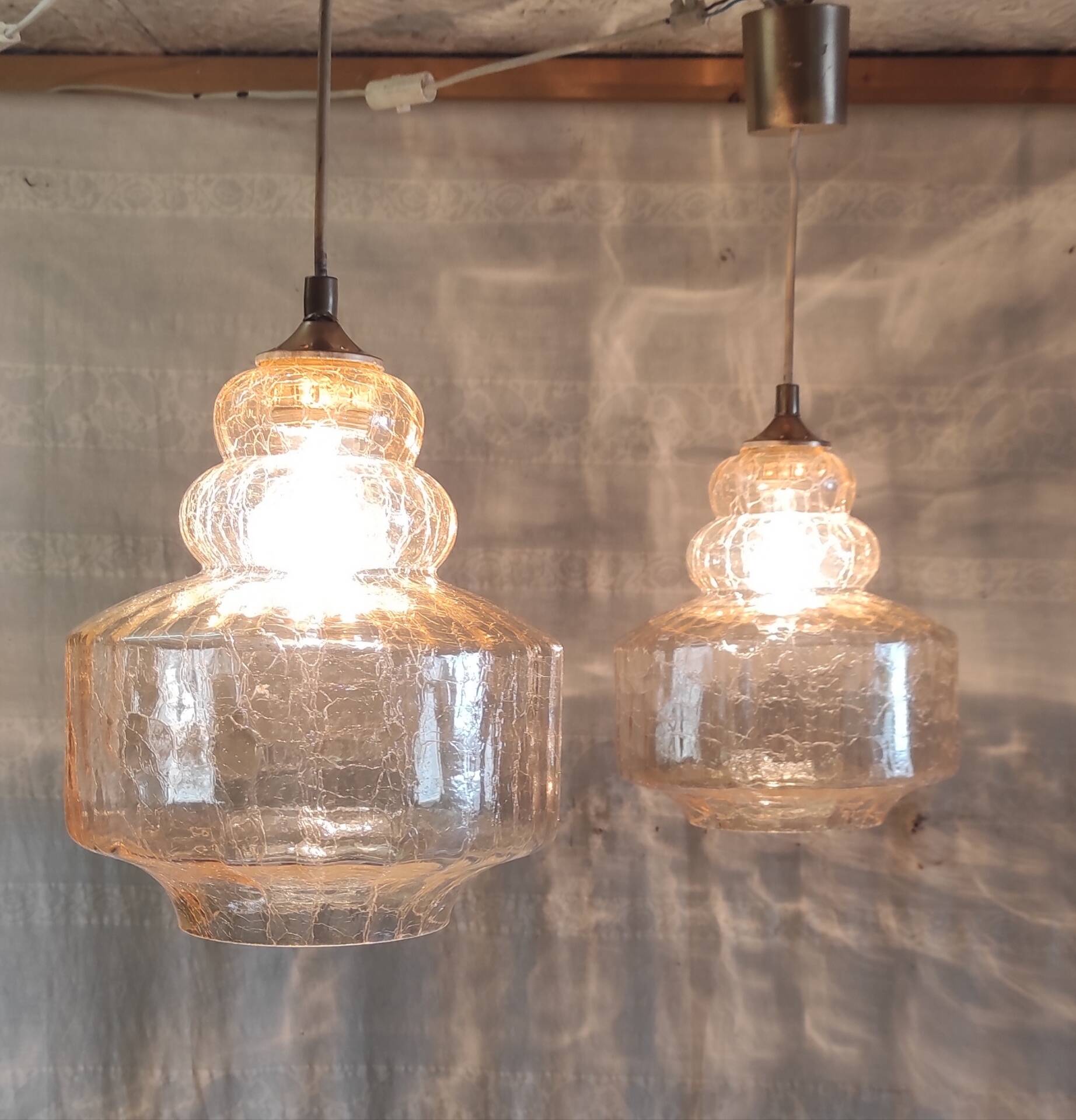 Amber glass Scandinavian suspension style - 1960s-70s