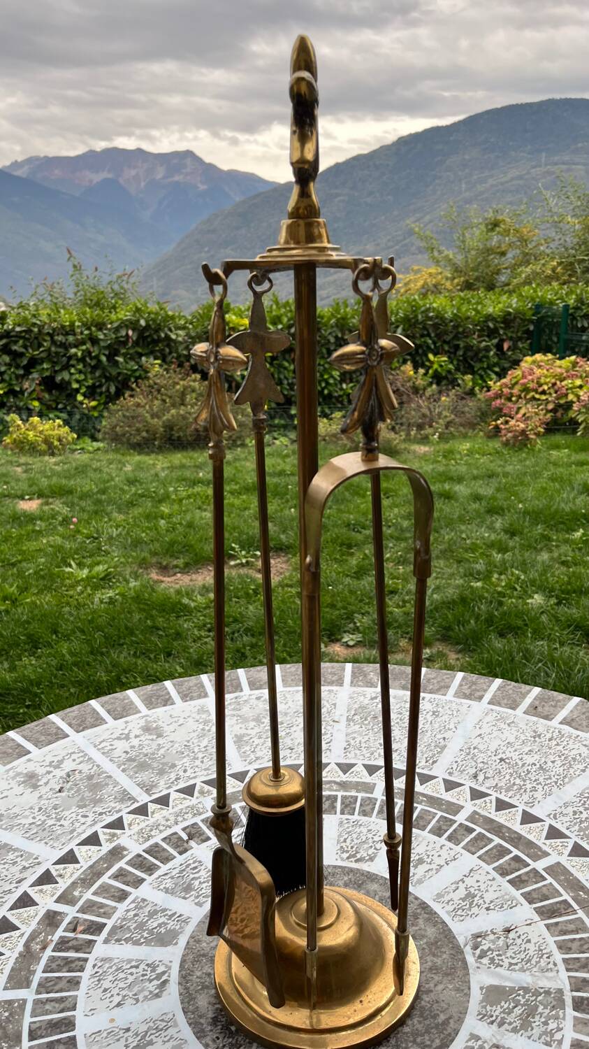 Old brass fireplace set