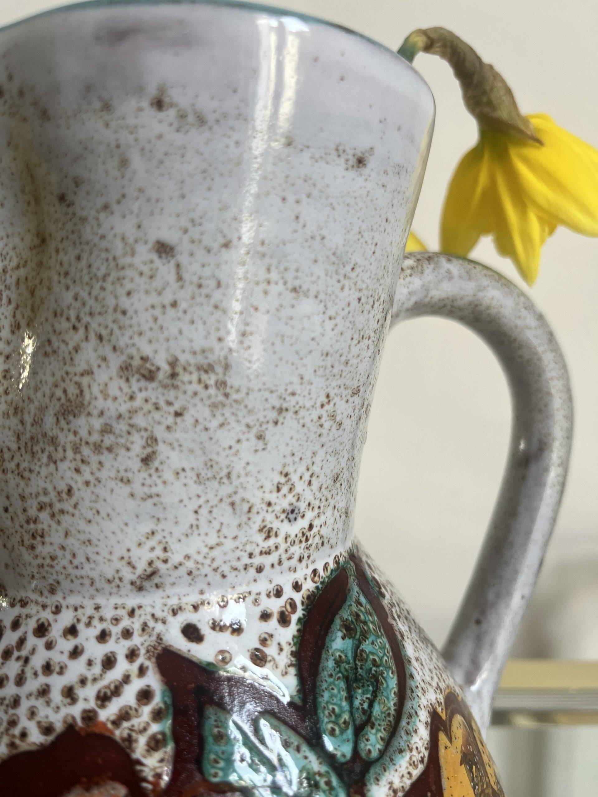 Flowery pitcher in vallauris enameled ceramic hand decorated