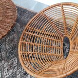 Ensemble fauteuils "soleil" et table en rotin des années 50
