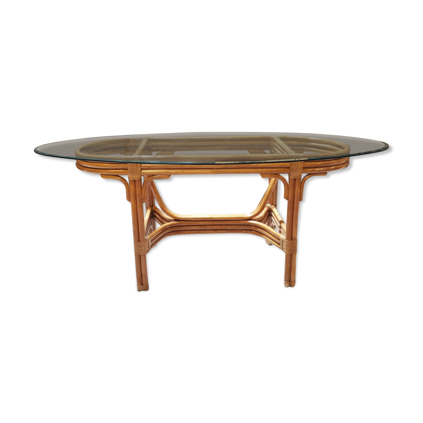 Dining table in rattan and glass 1960