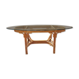 Dining table in rattan and glass 1960